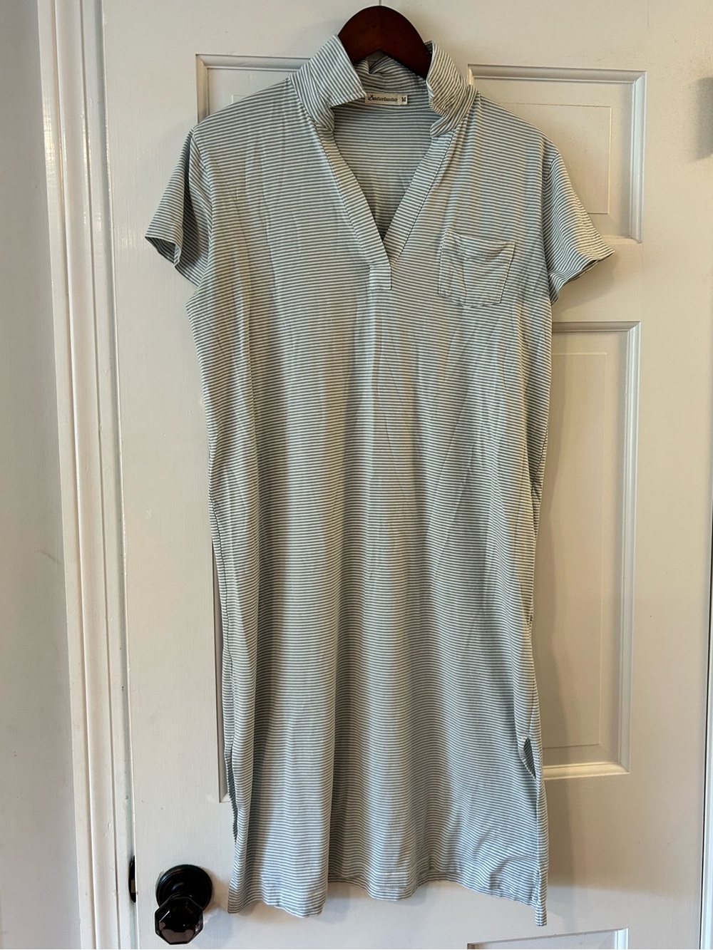 Anchor2anchor Blue/Grey and White Thin-Striped Short Sleeve Polo Dress